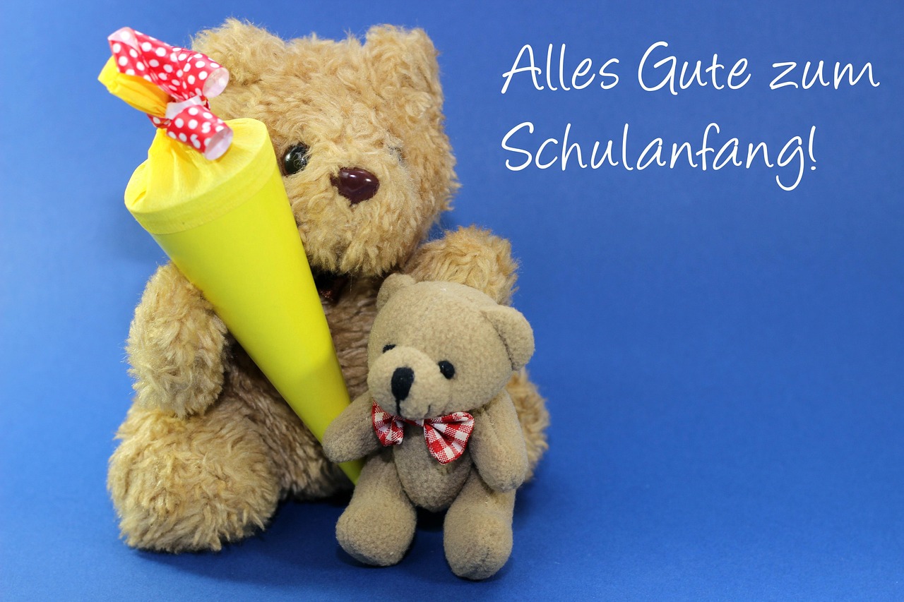 Alles Gute zum Schulanfang Teddybär mit Schultüte